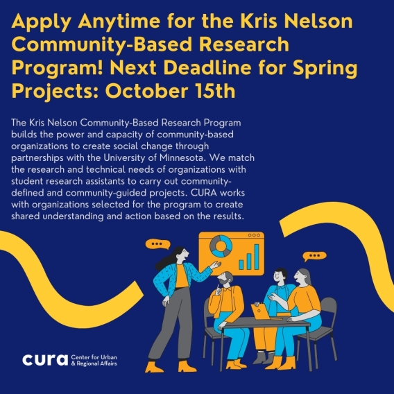 Apply Anytime for the Kris Nelson Community-Based Research Program!  Next Deadline for Spring Projects: October 15